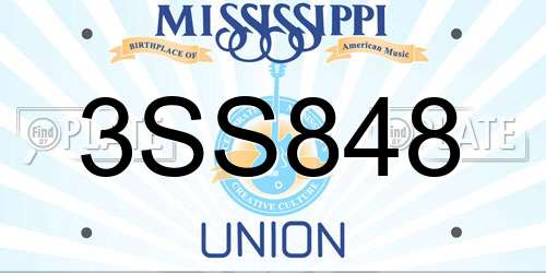 3SS848 Mississippi License Plate