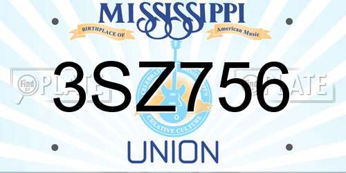 3SZ756 Mississippi License Plate