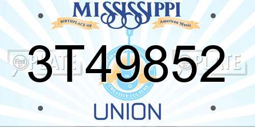 3T49852 Mississippi License Plate