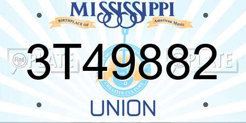 3T49882 Mississippi License Plate