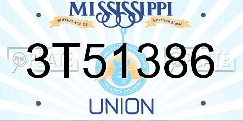 3T51386 Mississippi License Plate