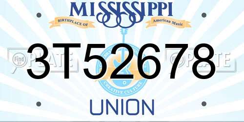 3T52678 Mississippi License Plate