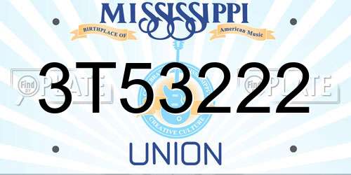 3T53222 Mississippi License Plate