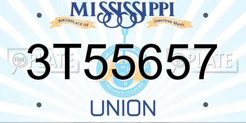 3T55657 Mississippi License Plate