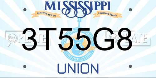 3T55G8 Mississippi License Plate