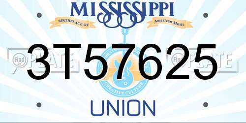 3T57625 Mississippi License Plate