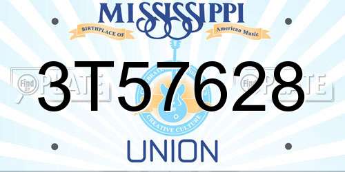 3T57628 Mississippi License Plate