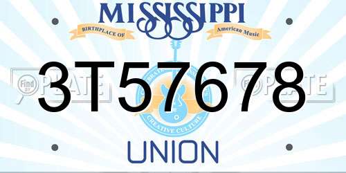 3T57678 Mississippi License Plate