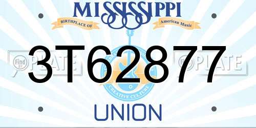3T62877 Mississippi License Plate