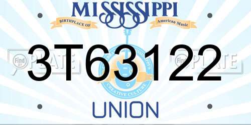 3T63122 Mississippi License Plate