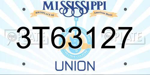 3T63127 Mississippi License Plate