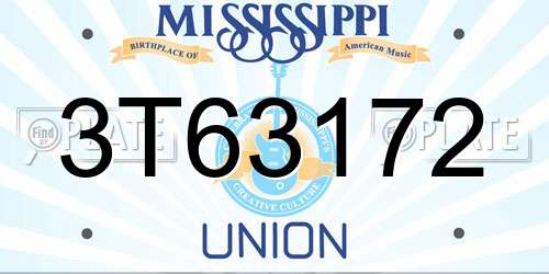 3T63172 Mississippi License Plate