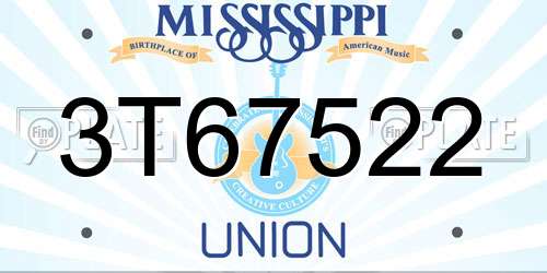 3T67522 Mississippi License Plate