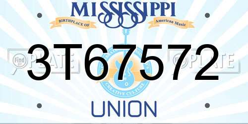 3T67572 Mississippi License Plate