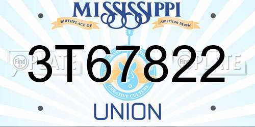 3T67822 Mississippi License Plate