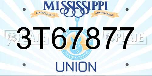3T67877 Mississippi License Plate