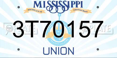 3T70157 Mississippi License Plate