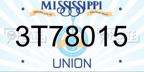 3T78015 Mississippi License Plate