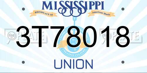 3T78018 Mississippi License Plate