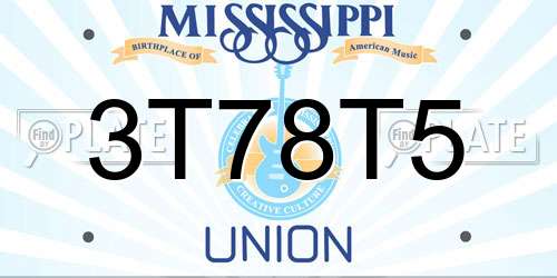 3T78T5 Mississippi License Plate