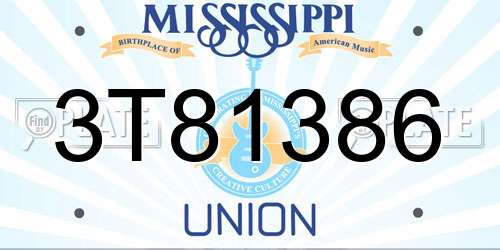 3T81386 Mississippi License Plate