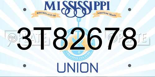3T82678 Mississippi License Plate