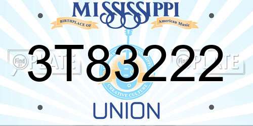 3T83222 Mississippi License Plate