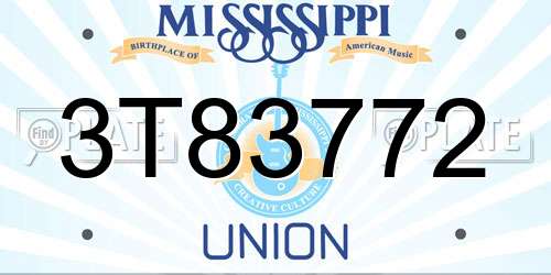 3T83772 Mississippi License Plate