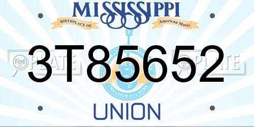 3T85652 Mississippi License Plate
