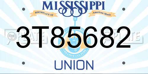 3T85682 Mississippi License Plate