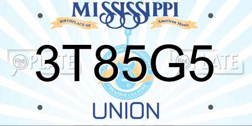 3T85G5 Mississippi License Plate