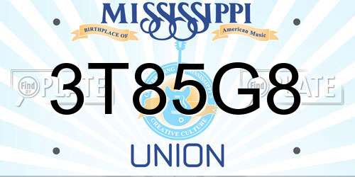 3T85G8 Mississippi License Plate