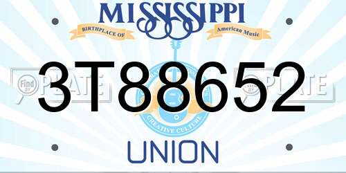 3T88652 Mississippi License Plate