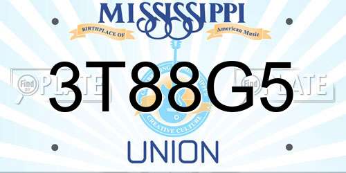 3T88G5 Mississippi License Plate