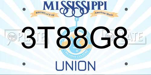 3T88G8 Mississippi License Plate