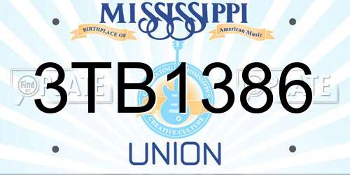 3TB1386 Mississippi License Plate