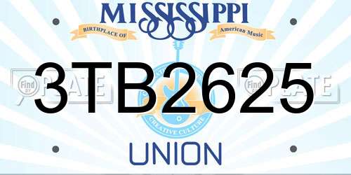 3TB2625 Mississippi License Plate