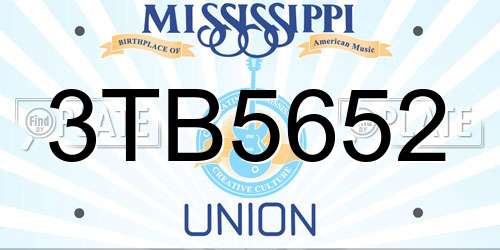 3TB5652 Mississippi License Plate