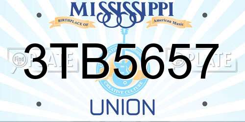3TB5657 Mississippi License Plate
