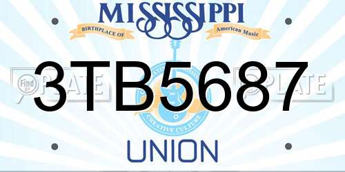3TB5687 Mississippi License Plate