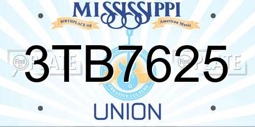 3TB7625 Mississippi License Plate