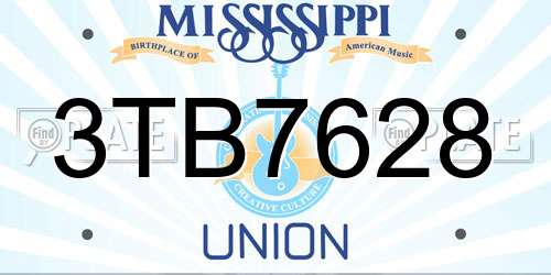 3TB7628 Mississippi License Plate