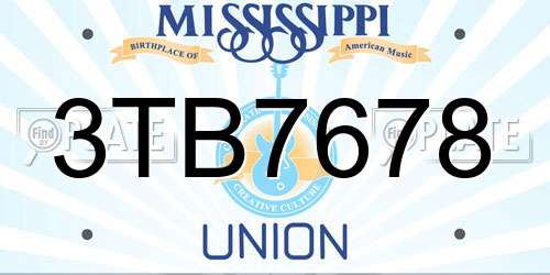 3TB7678 Mississippi License Plate