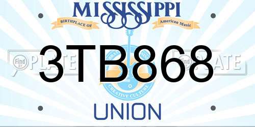 3TB868 Mississippi License Plate