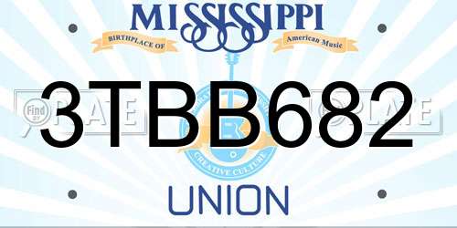 3TBB682 Mississippi License Plate