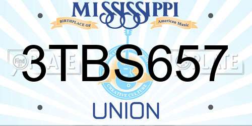 3TBS657 Mississippi License Plate
