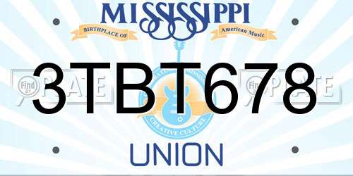 3TBT678 Mississippi License Plate