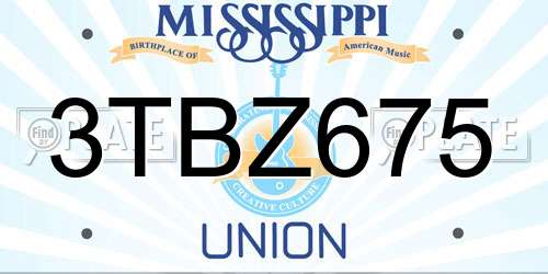 3TBZ675 Mississippi License Plate