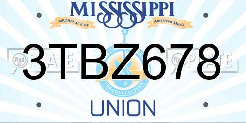 3TBZ678 Mississippi License Plate