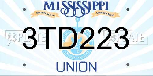 3TD223 Mississippi License Plate